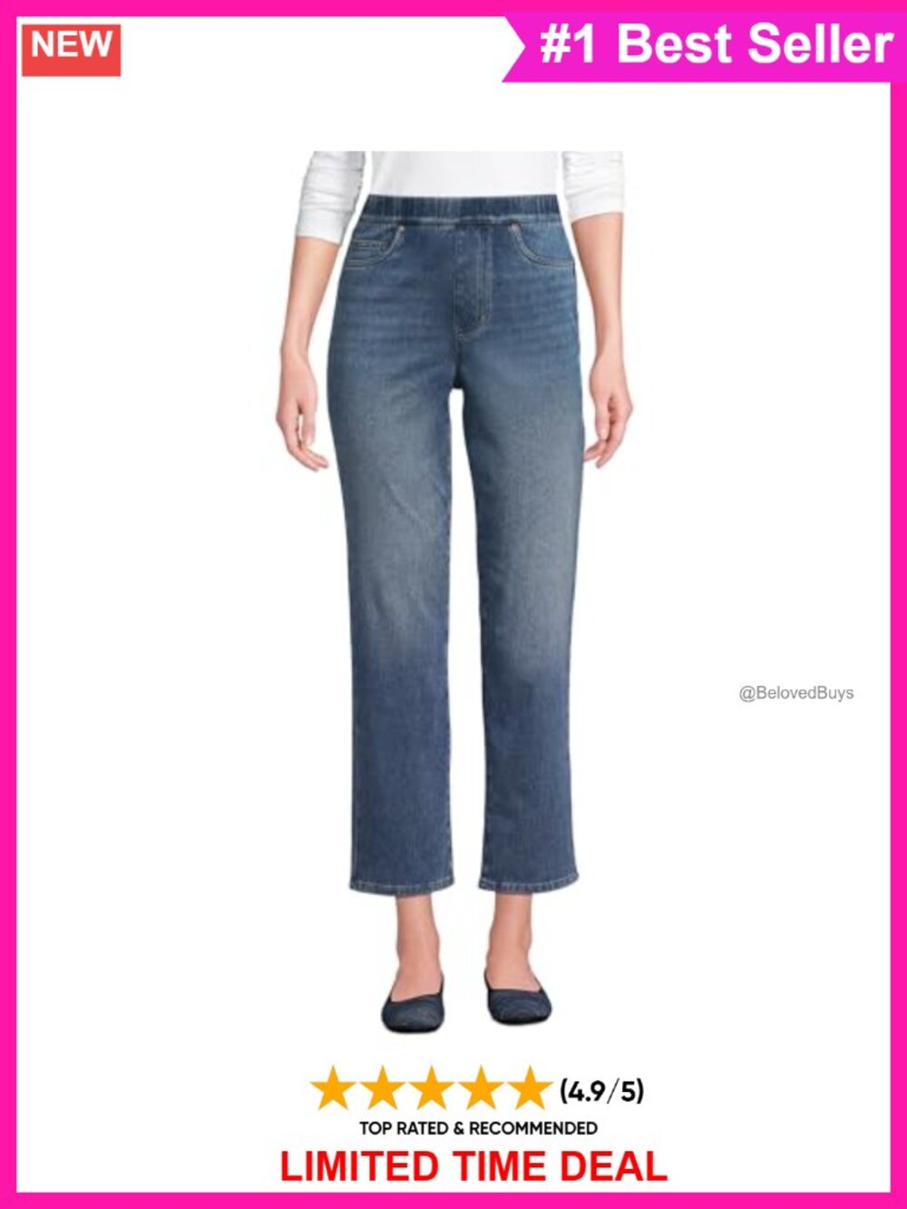 Lands' End Starfish High Rise Pull On Knit Denim Straight Crop Jeans